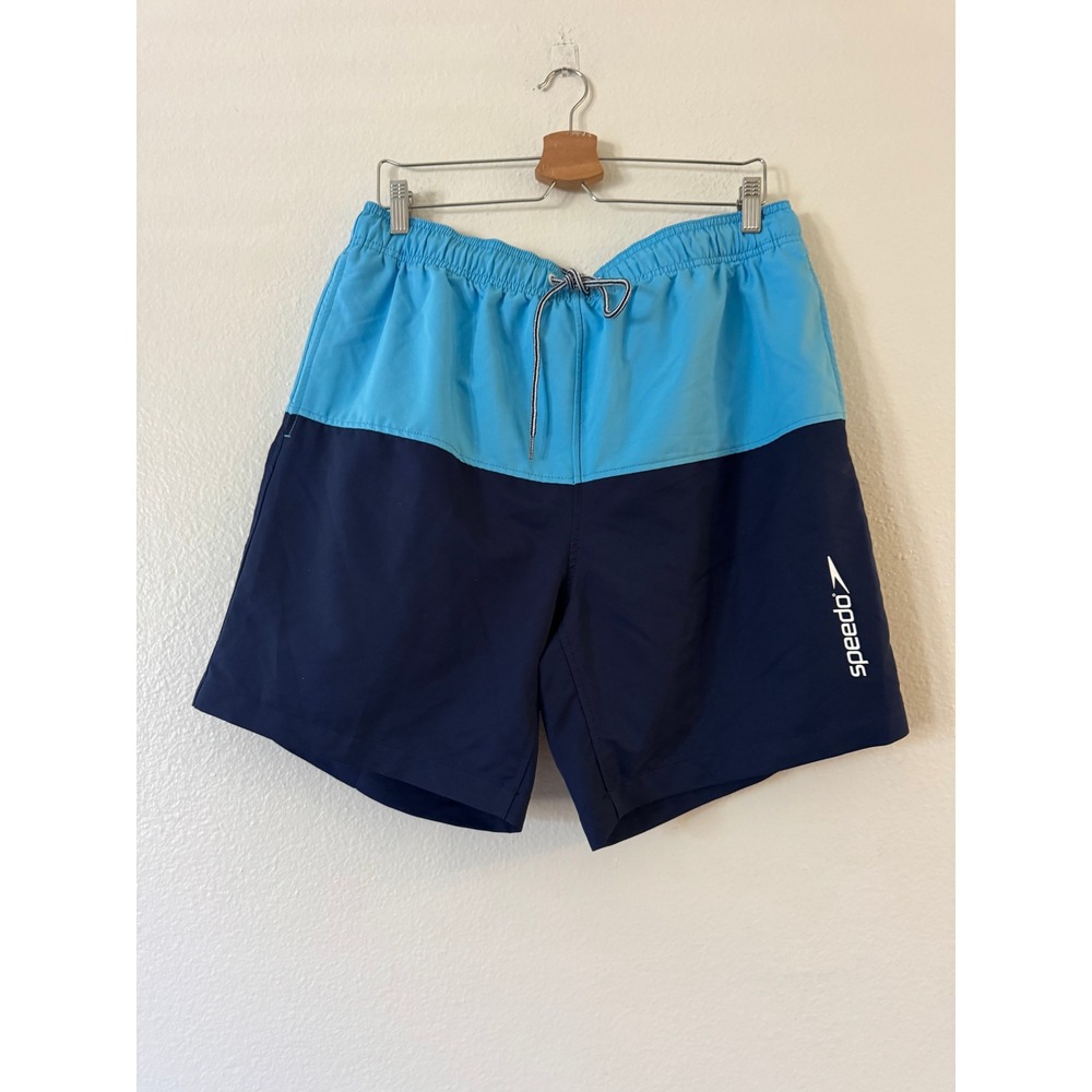 Speedo Swim Trunks Colorblock Mesh Liner Pockets XL Blue Navy Excellent Cond